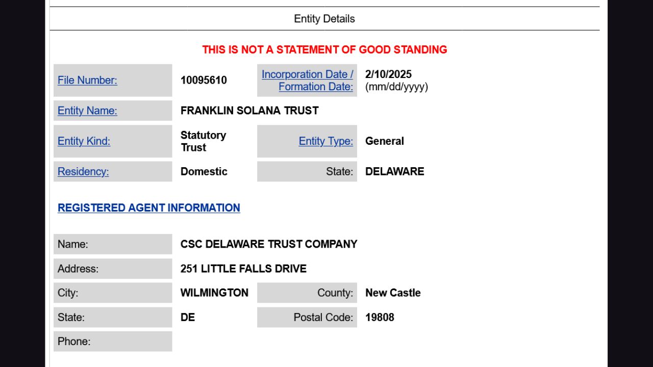 Đăng ký ETF Solana của Franklin