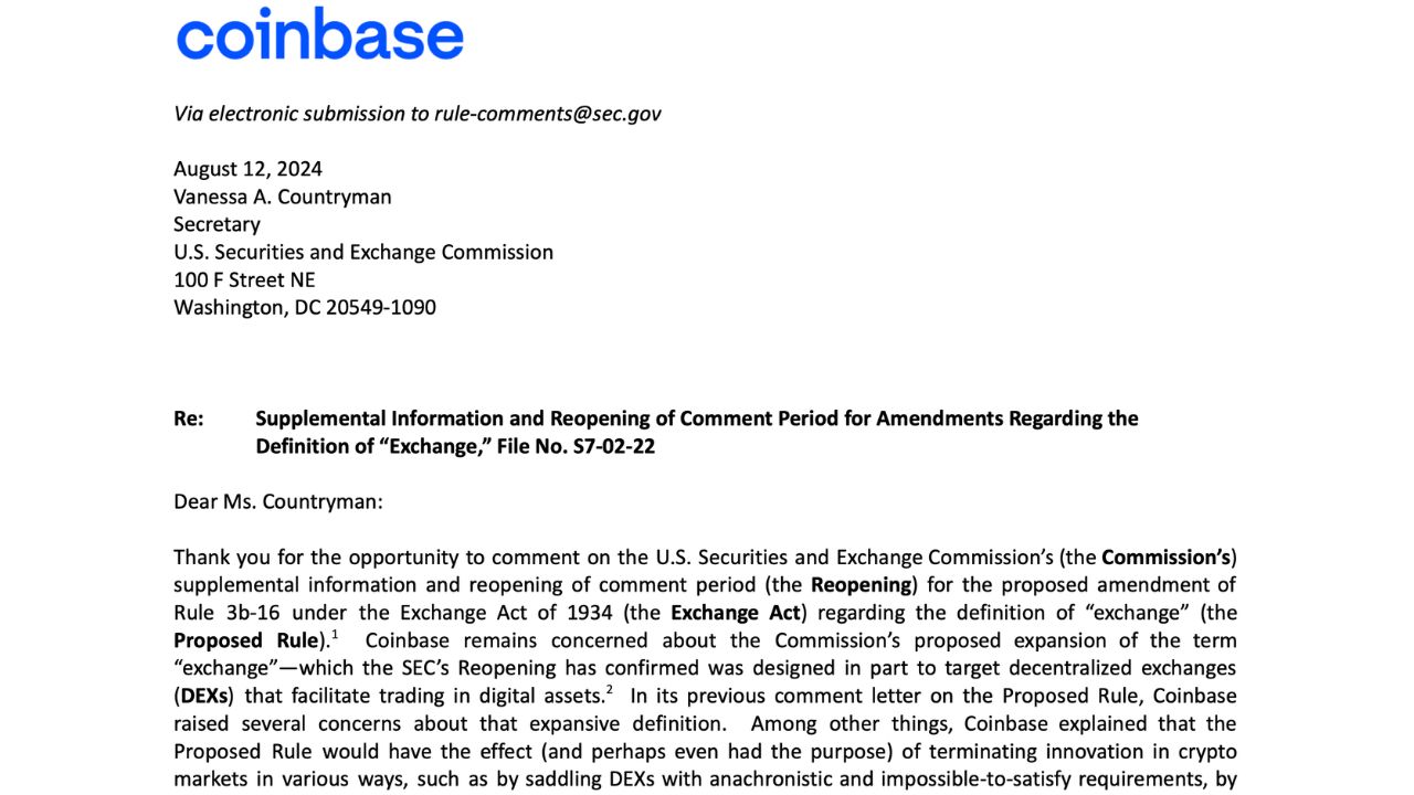 Thư bình luận thứ ba của Coinbase về đề xuất thay đổi quy tắc đối với định nghĩa về sàn giao dịch