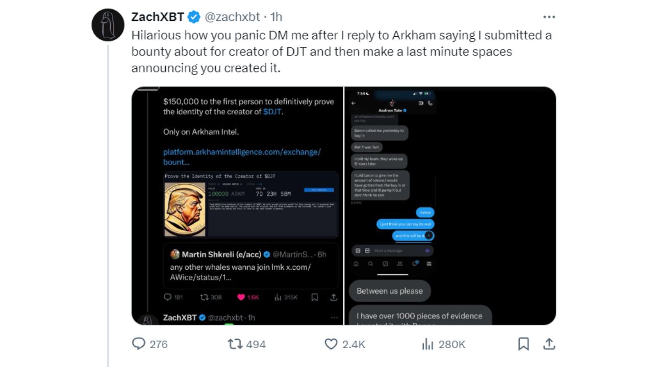 Arkham đăng tiền thưởng $150K để tìm người tạo ra token DJT Trump