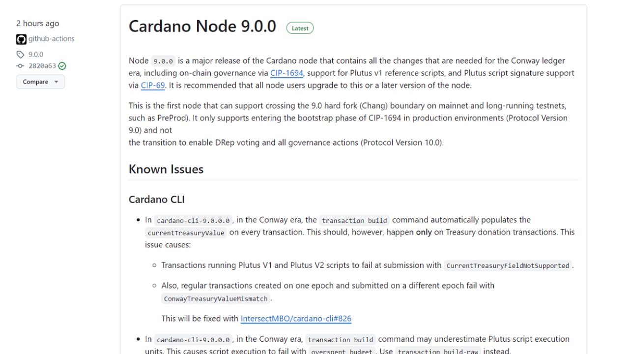 Ghi chú Cardano Node 9.0