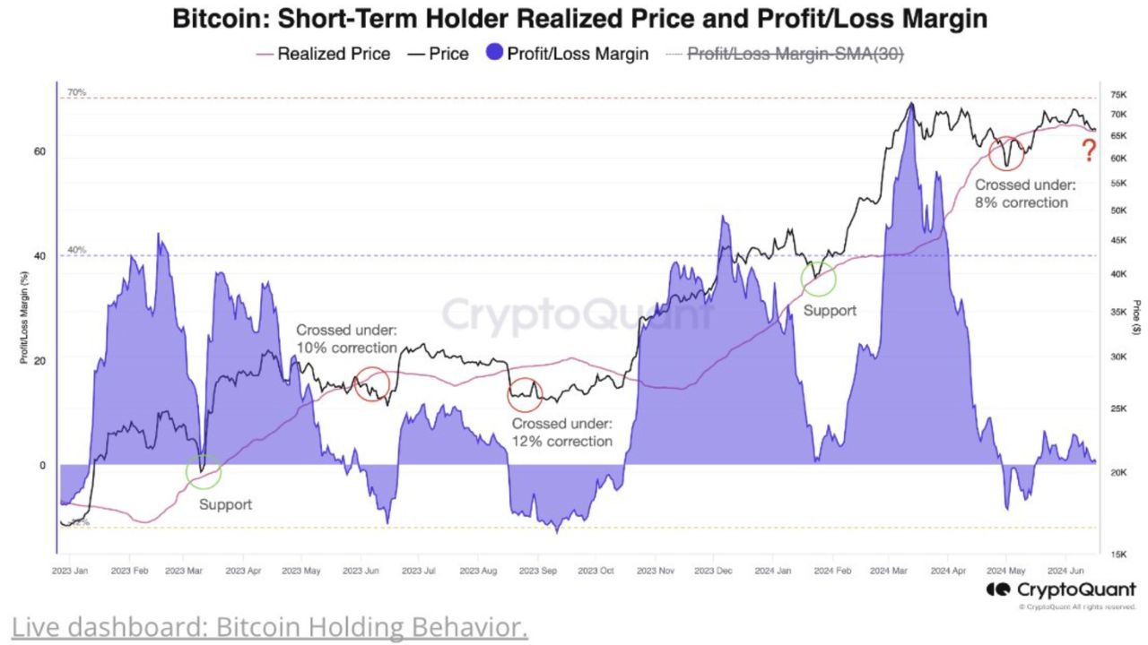 Giá thực hiện của người nắm giữ ngắn hạn Bitcoin