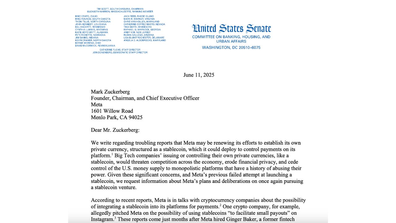 Thư gửi CEO của Meta Mark Zuckerberg từ Thượng nghị sĩ Elizabeth Warren và Richard Blumenthal
